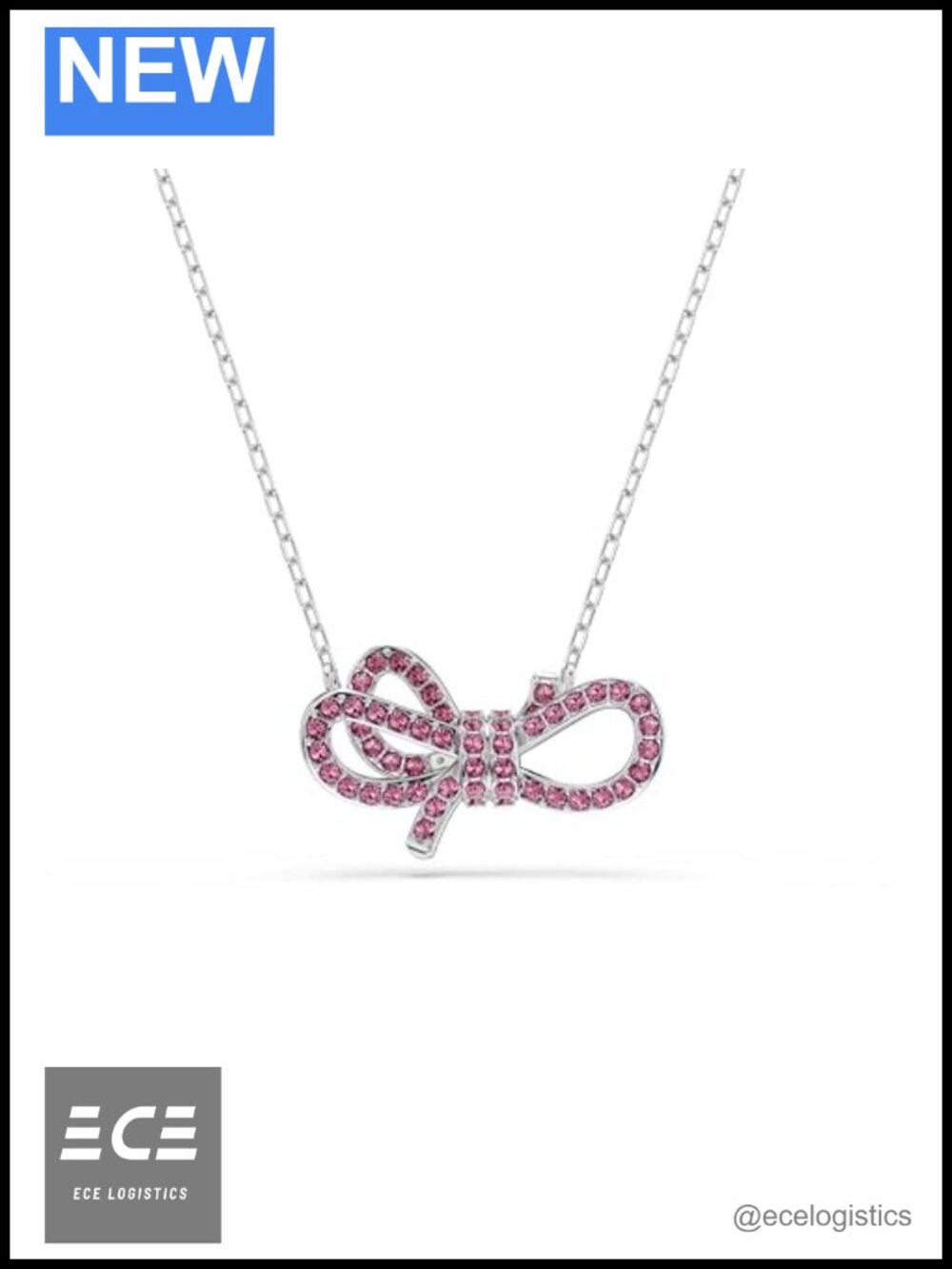 Swarovski Lifelong Bow Pendant Necklace, Rhodium Plated with Pink Crystal Pavé